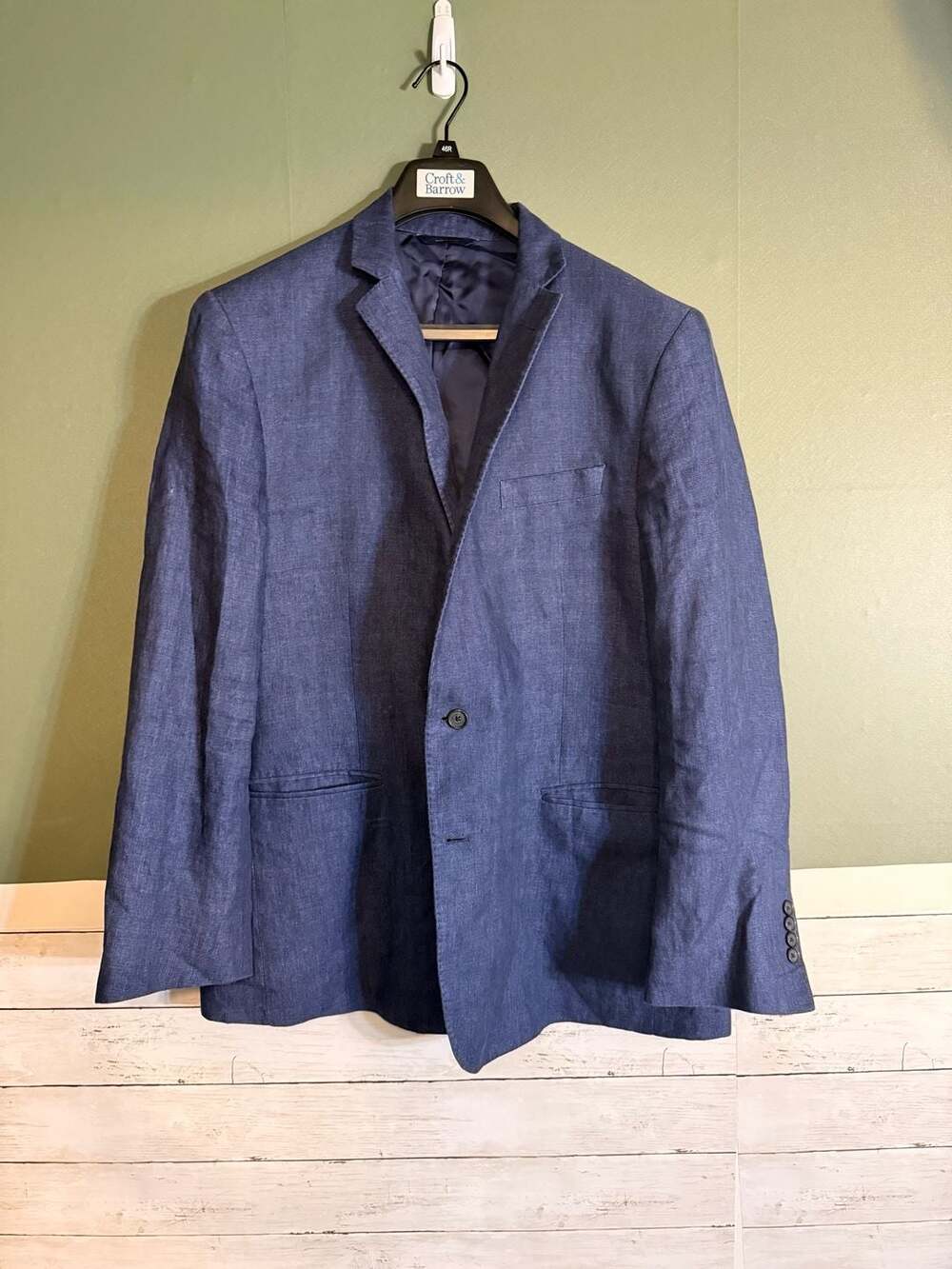 Brooks Brothers Regent Fit Solbiati 100% Linen Blue Sport Coat Blazer 46L